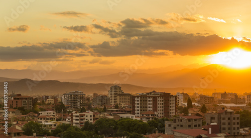 Cochabamba Bolivia golden sunset cityscape photo