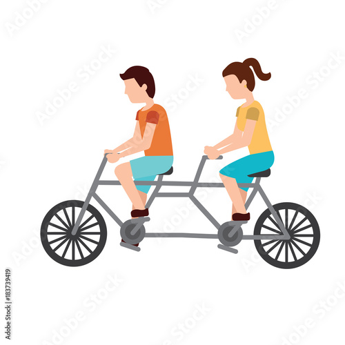 man and woman riding tandem bike icon image vector illustration design 