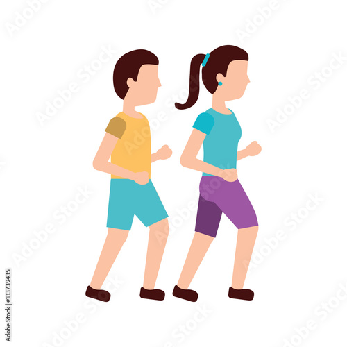 man and woman avatar running or jogging icon image vector illustration design 