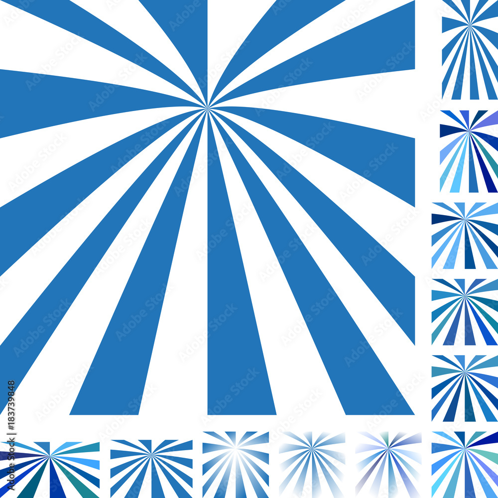 Blue and white vector ray burst design background set. Different color ...