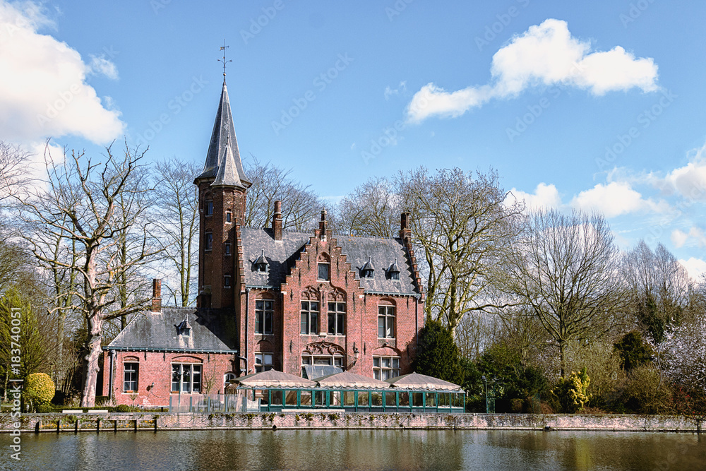 view of the beautiful old castle on the lake as the background view of the beautiful old castle on the lake as the background