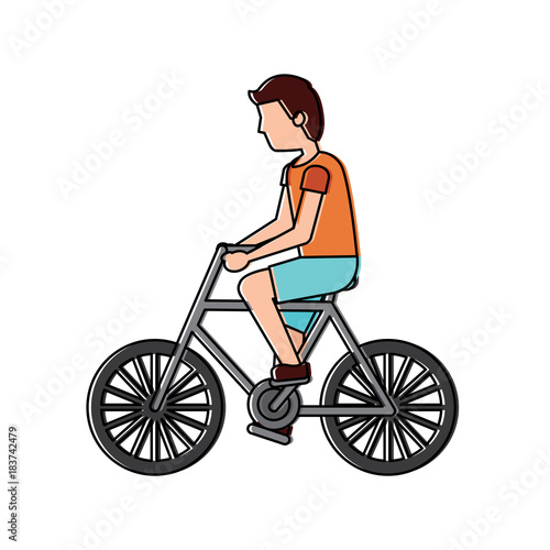 character young man riding bicycle side view vector illustration © Gstudio