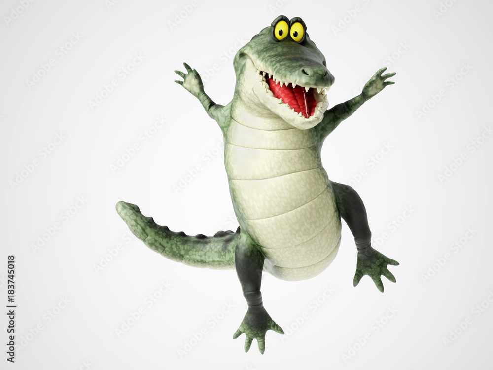 Naklejka premium Renderowania 3D krokodyla kreskówek skaczących z radości.
