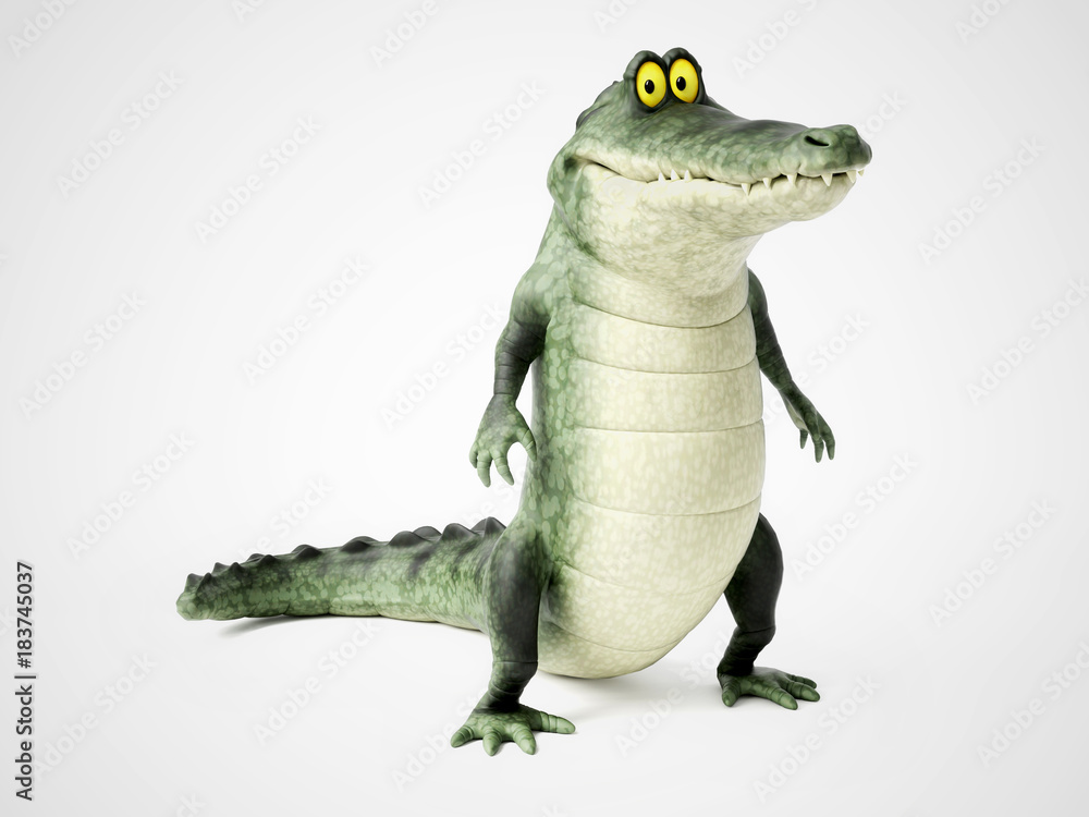 Naklejka premium 3D rendering of a cartoon crocodile standing.