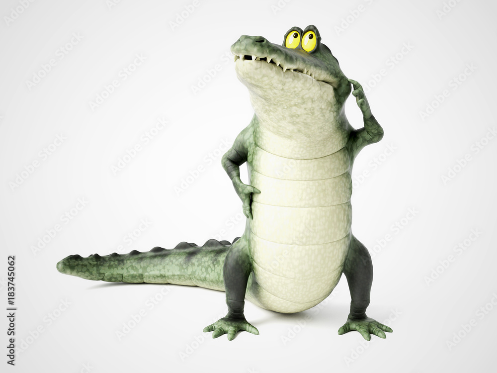 Fototapeta premium Renderowania 3D myślenia krokodyla kreskówki.