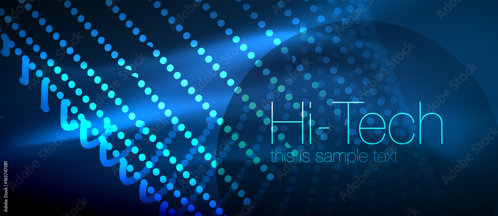 Fototapeta premium Hi-tech futuristic techno background, neon shapes and dots