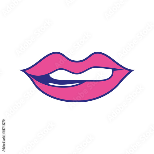 colorful mouth with lipstick and bite inferior lip
