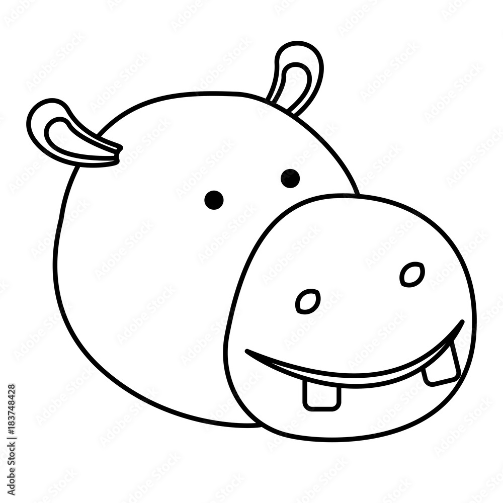 hippopotamus cartoon head in monochrome silhouette vector illustration hippopotamus cartoon head in monochrome silhouette vector illustration