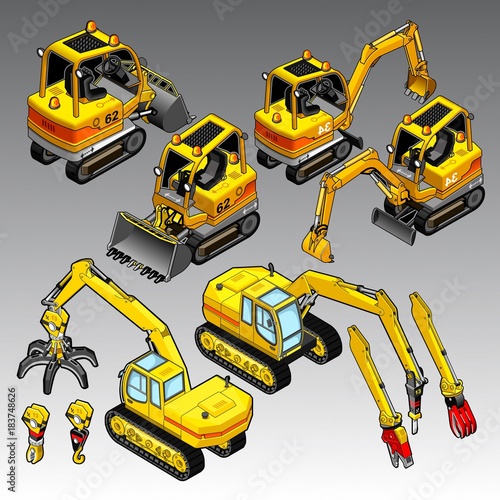 3d isometric construction machines set