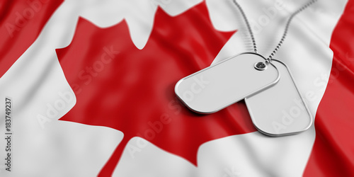 Canada army concept, Identification tags on Canada flag background. 3d illustration photo