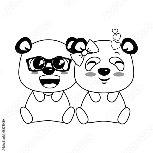 Fototapeta Naklejka Na Ścianę i Meble -  cute pandas lovely emojis kawaii vector illustration design