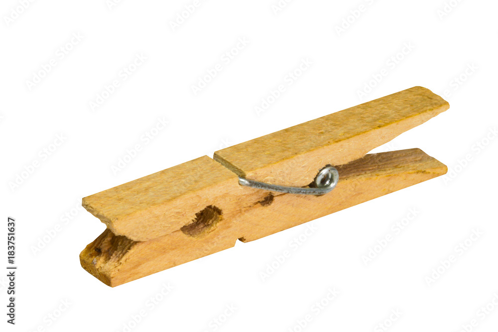 Isolated wooden clothes clip on white background with clipping path Isolated wooden clothes clip on white background with clipping path