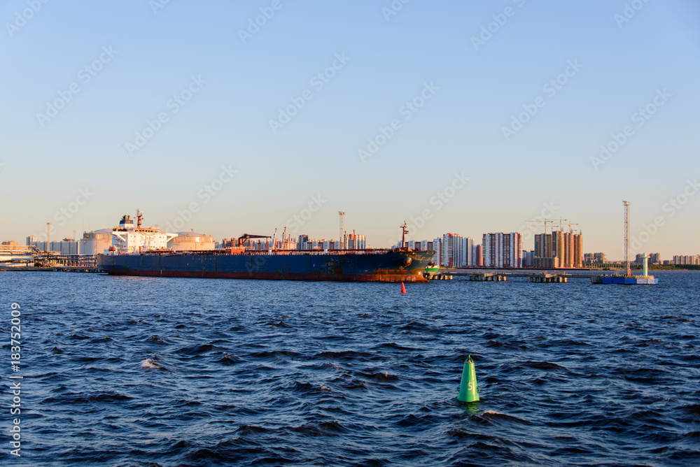 Tanker moored in port of Saint-Petersburg
