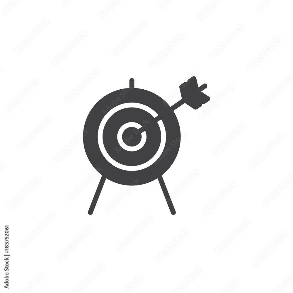 Obraz premium Target with arrow icon vector, filled flat sign, solid pictogram isolated on white. Archery aiming symbol, logo illustration.
