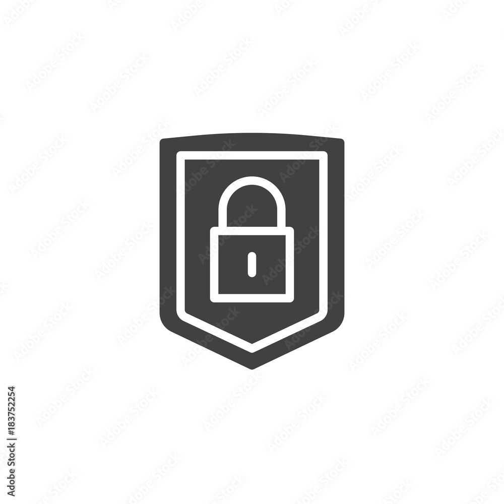 Security shield with lock icon vector, filled flat sign, solid pictogram isolated on white. Protection padlock symbol, logo illustration. Security shield with lock icon vector, filled flat sign, solid pictogram isolated on white. Protection padlock symbol, logo illustration.