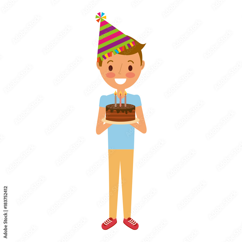 man holding birthday cake with candles vector illustration