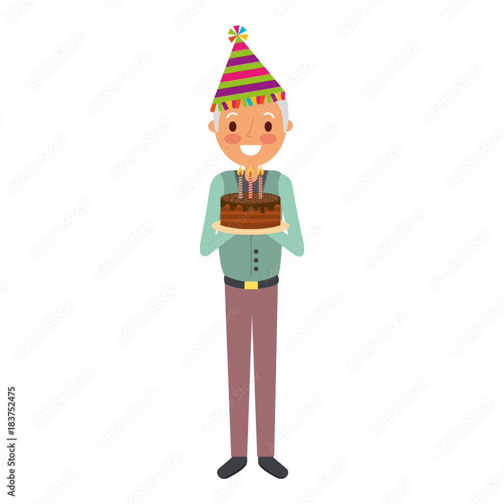 old man grandpa holding birthday cake with candles vector illustration old man grandpa holding birthday cake with candles vector illustration