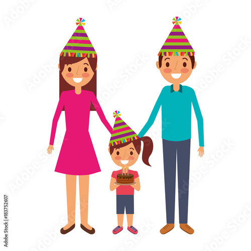 family parents and child holding birthday cake celebration vector illustration