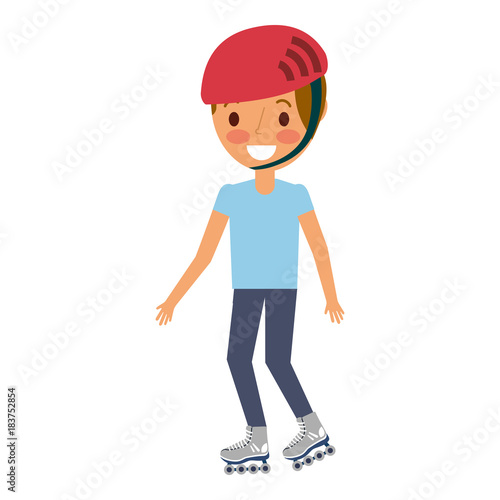 kid wearing helmet and roller skate funny vector illustration
