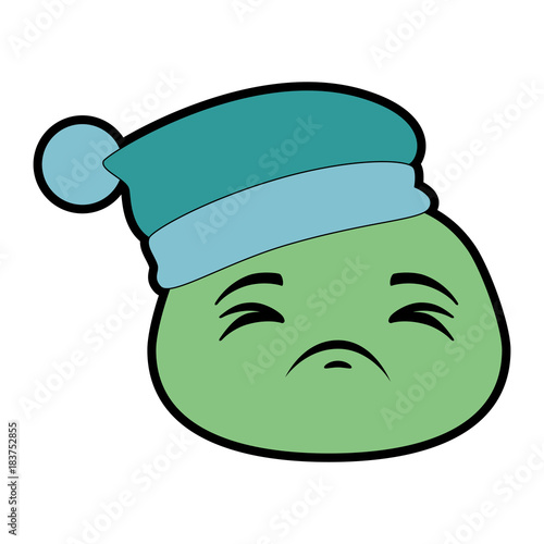 sad emoji face with sleeping hat vector illustration design
