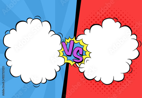 Vector illustration of versus letters with speech bubbles in comic pop art style