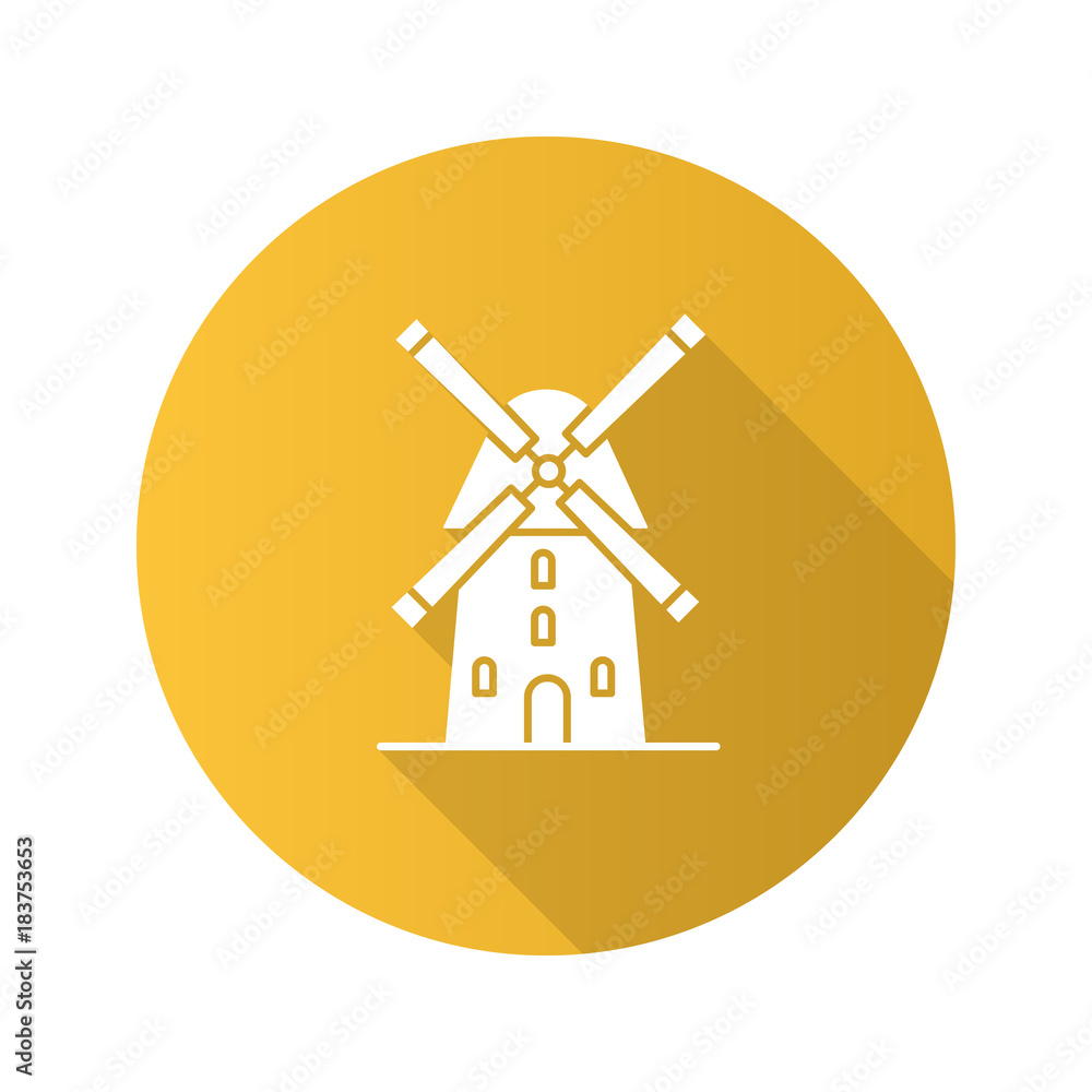Windmill flat design long shadow glyph icon Windmill flat design long shadow glyph icon