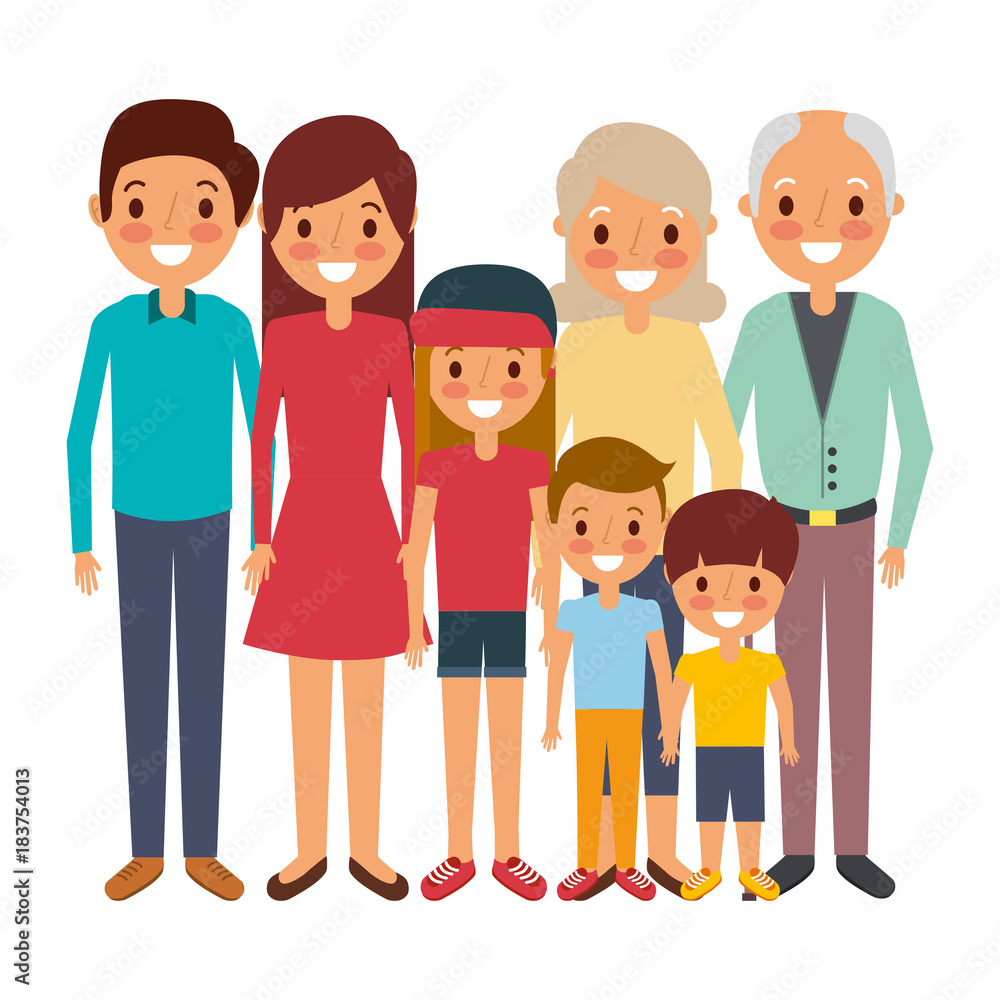 happy family parents son daughter and grandparents together vector illustration