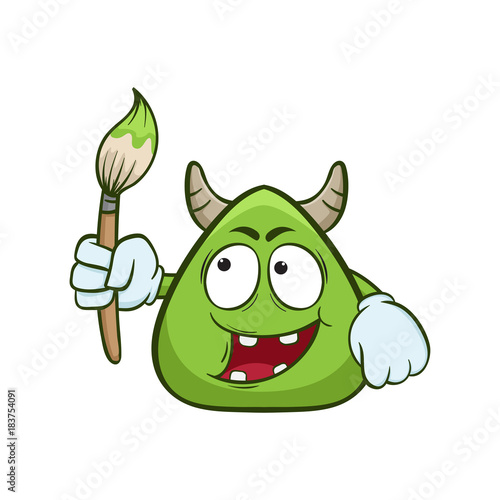 cute monster  holding paint brush cartoon illustration
