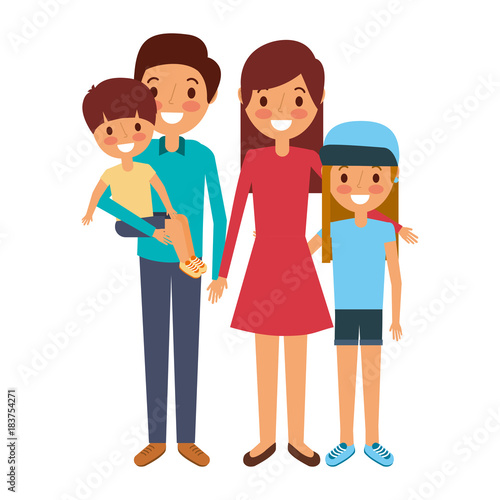 happy family standing together parents and childs vector illustration