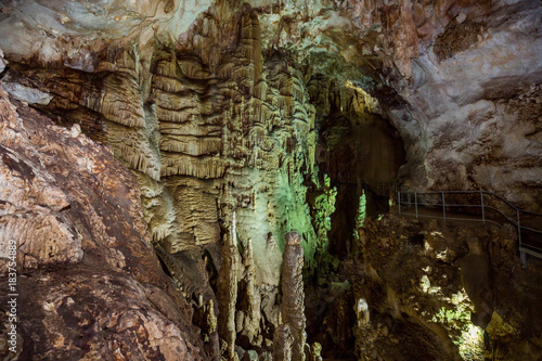 ALUSHTA, CRIMEA - November 07, 2017: The karst cave of Emine Bair Hosar in Chatyr-Dah mountain in Crimea photo