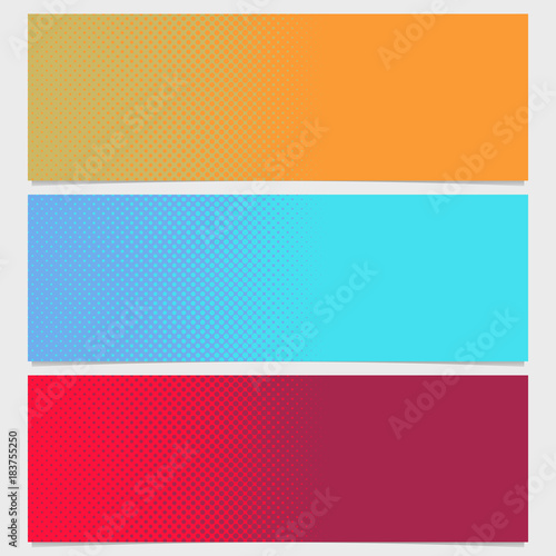 Abstract halftone dot pattern horizontal banner set - vector graphic from circles in varying sizes