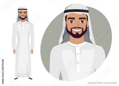 Arab Man character is happy and smiling.