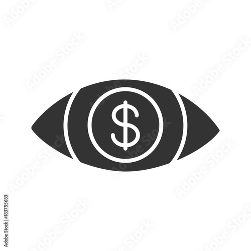 Human eye with dollar sign inside glyph icon