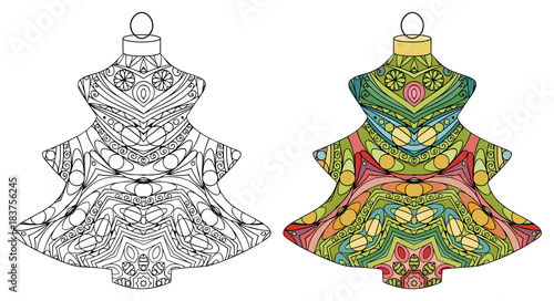 Zentangle stylized Christmas decorations. Hand Drawn lace vector illustration. Ball for coloring and painted specimen