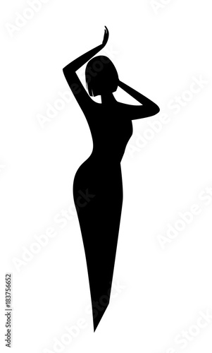 elegant black silhouette of a woman or a girl with a fine beautiful waist and short hair. logo for beauty salon or cosmetics.