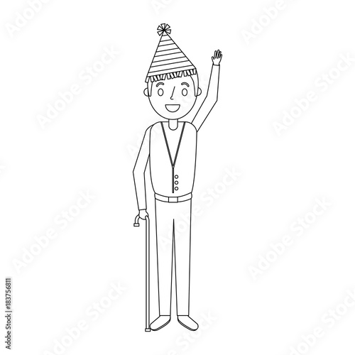 older man with party hat waving hand vector illustration