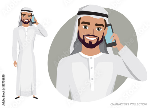 Arab Man character is talking on the phone
