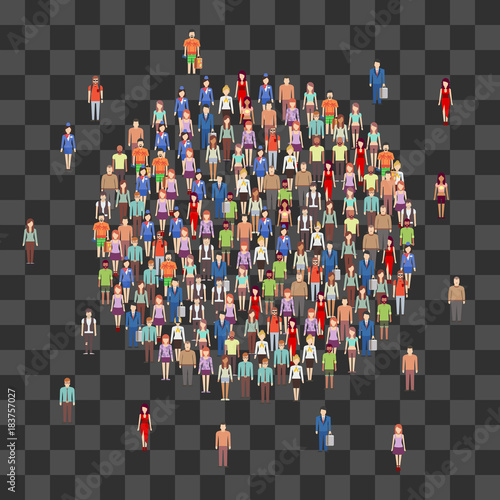 Large people crowd in circle shape. Society, people community isolated on transparent background
