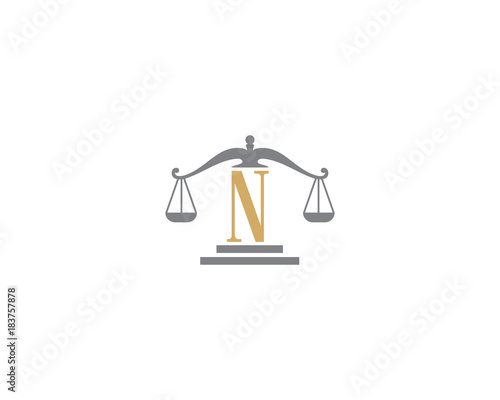 Scale of Justice and Letter N Logo Icon 3