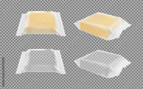 Transparent packaging with cheese or butter