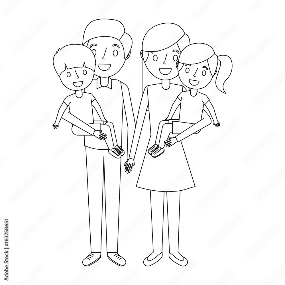 family dad with little son and mom holding daughter vector illustration outline family dad with little son and mom holding daughter vector illustration outline