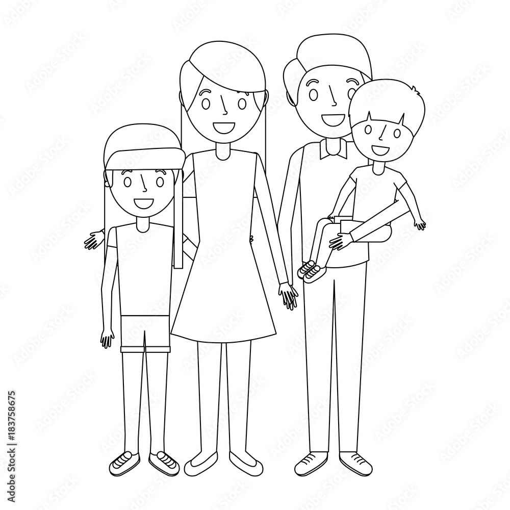 happy family standing together parents and childs vector illustration outline happy family standing together parents and childs vector illustration outline