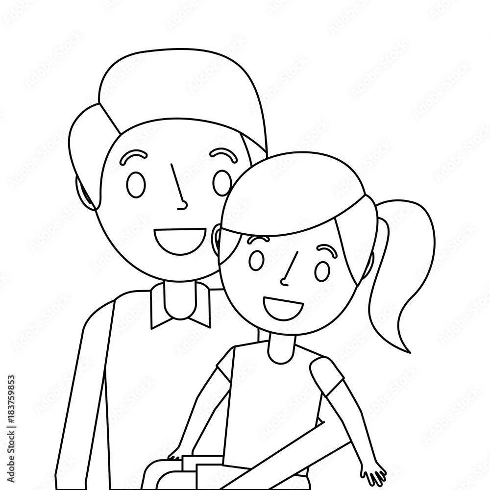 Plakat cute dad holding her little daughter vector illustration outline