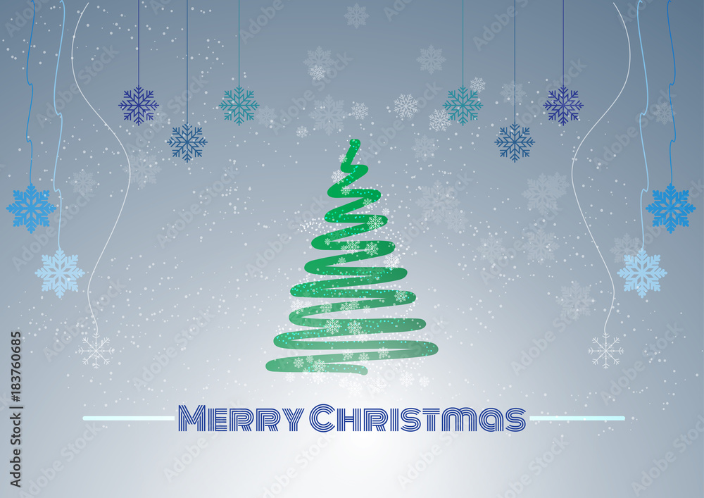 vector green christmas tree on snowflake glister bright