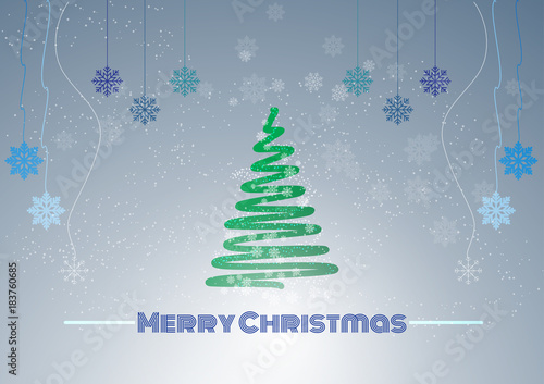 vector green christmas tree on snowflake glister bright