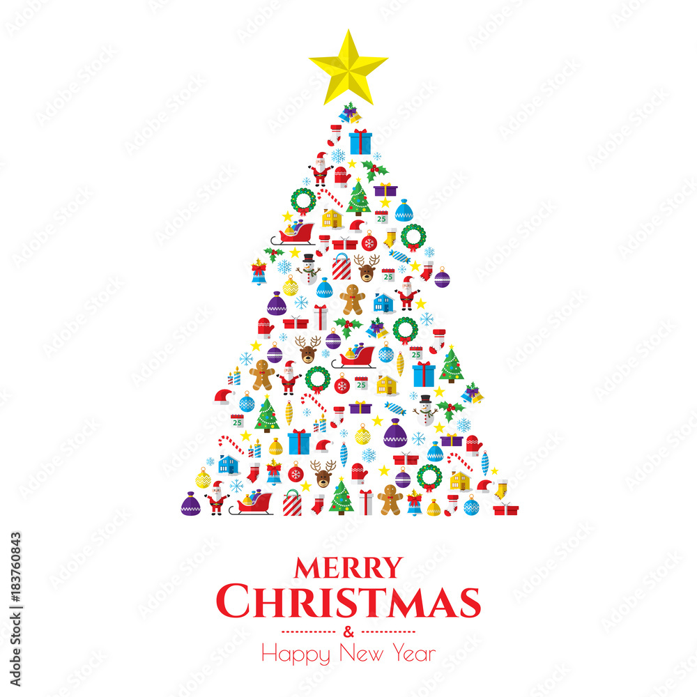 Christmas pine tree with Christmas icon set. Merry Christmas. Christmas pine tree with Christmas icon set. Merry Christmas.