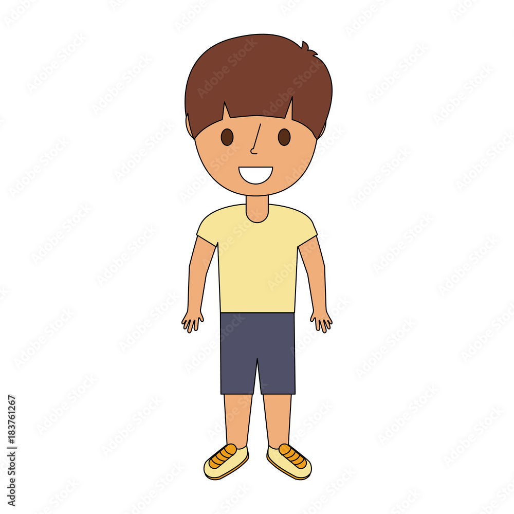 young little boy male character standing vector illustration