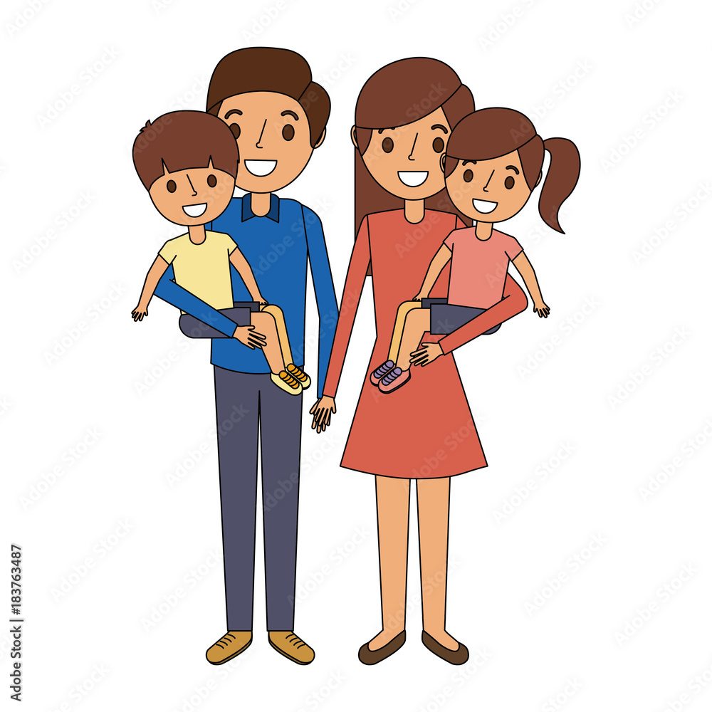 family dad with little son and mom holding daughter vector illustration family dad with little son and mom holding daughter vector illustration