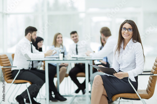 leading lawyer of the company on background, business meeting business partners © yurolaitsalbert
