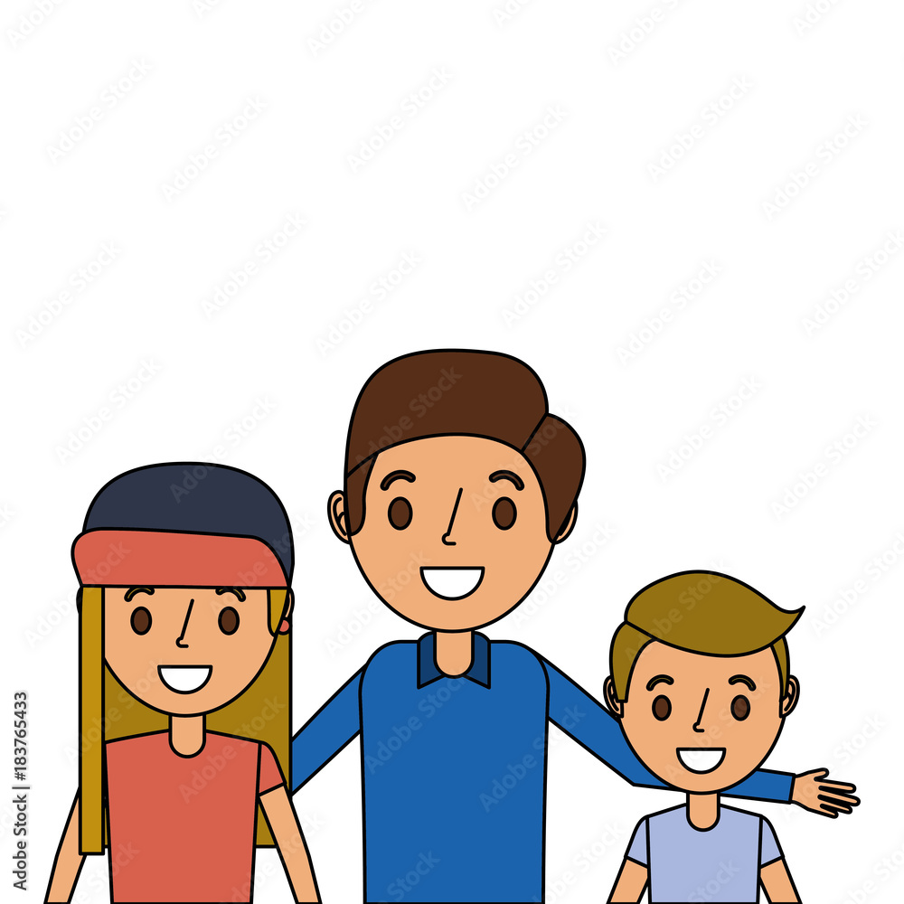 portrait embracing dad with daughter and son happy vector illustration portrait embracing dad with daughter and son happy vector illustration